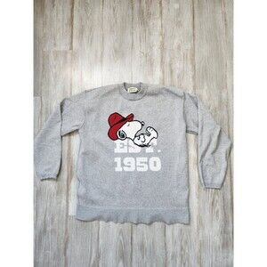 Aeropostale Peanuts Western Snoopie 1950 Crew Neck Sweater Gray Knit Sz L EUC